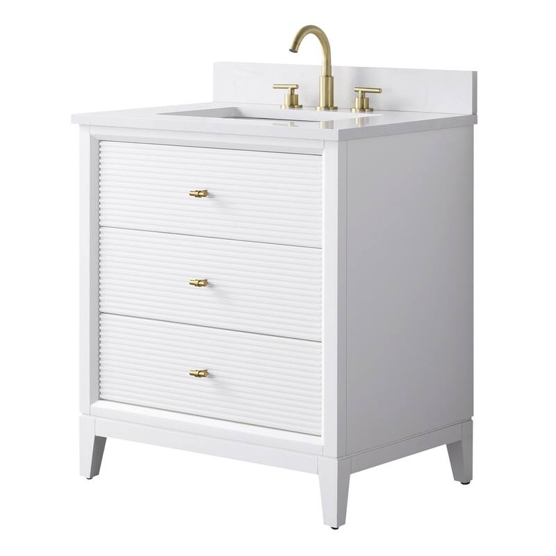 Vanity Art 30" Freestanding Bathroom Vanity with Engineered Marble Top and Sink