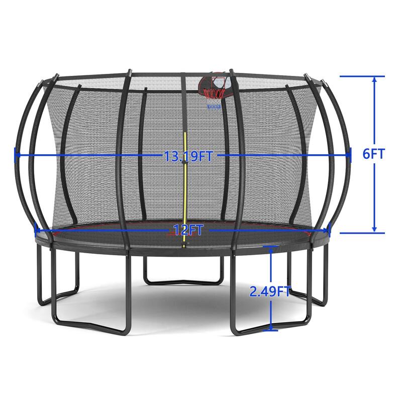 12FT Trampoline Pumpkin, High-Dip Galvanized Frame -Ladder-Black Red