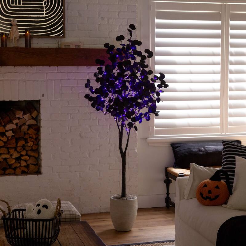 6-ft Pre-Lit Artificial Halloween Black Eucalyptus Tree