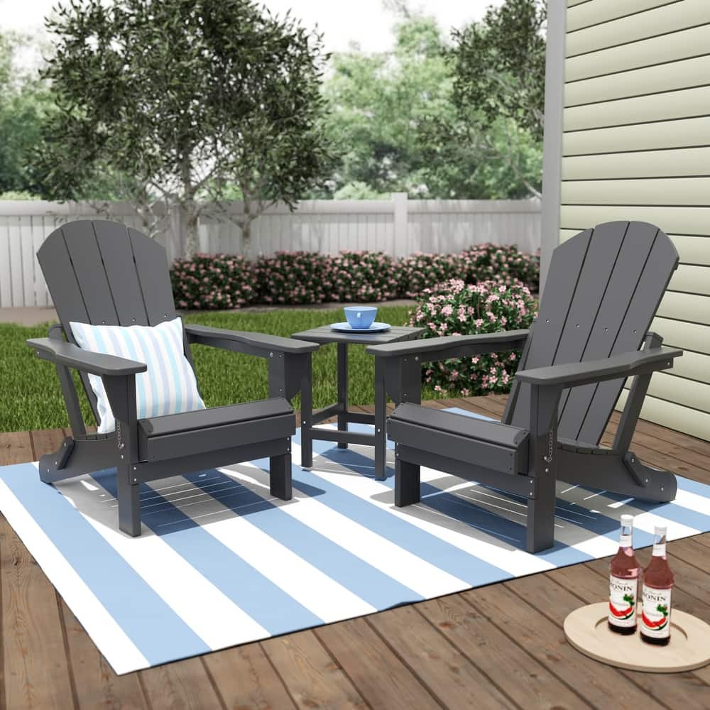Laguna Hdpe All Weather Outdoor Patio Foldable Adirondack Chairs With Side Table (3-Piece Set)