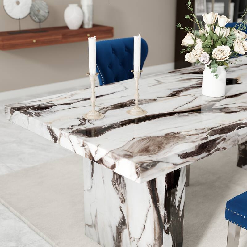 Roundhill Furniture Cavira 5-Piece Modern Faux Marble Dining Set