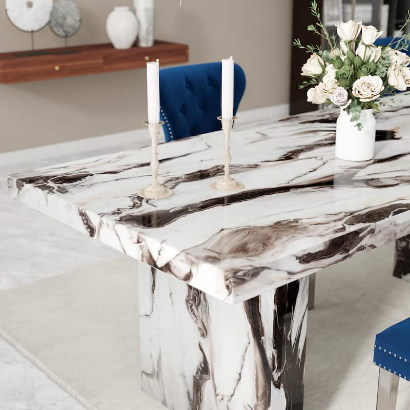 Roundhill Furniture Cavira 7-Piece Modern Faux Marble Dining Set