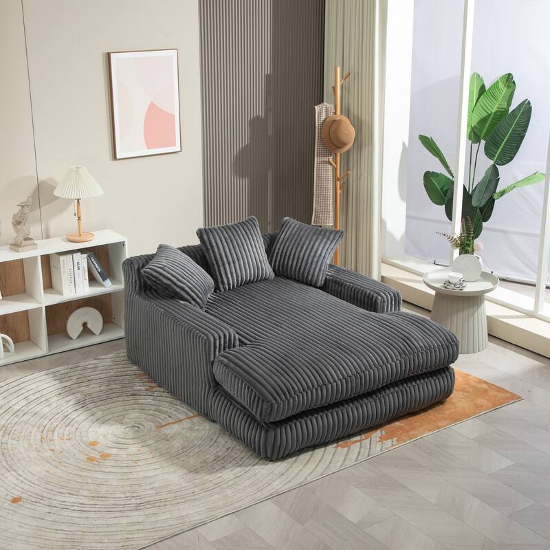 Corduroy lazy sofa bed Living room deep seat sofa with 3 back pillows