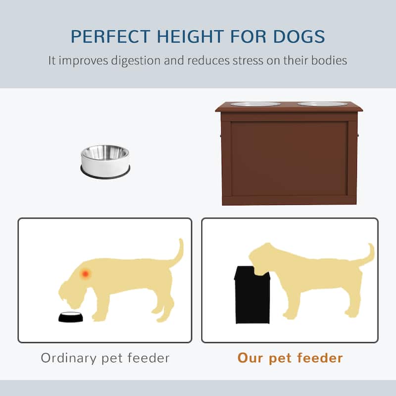 PawHut Dog Feeding Station with 2 Stainless Steel Bowls for Large Dogs - 23.5"L x 11.75"W x 16.25"H