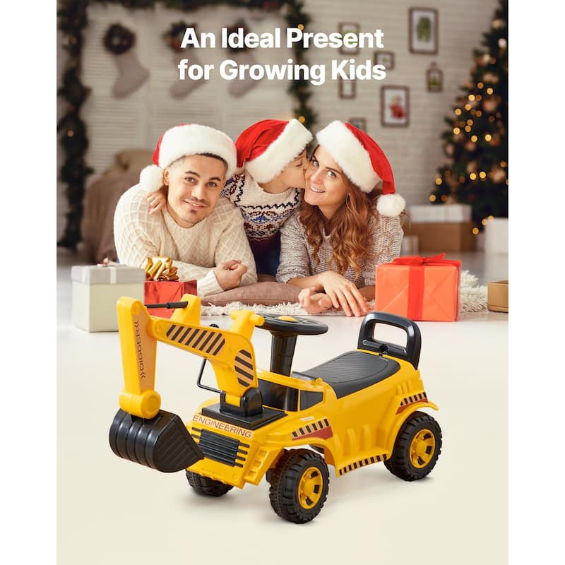 Toddler Ride-On Excavator Car with Helmet and Music, Yellow - 42.1 x 11.4 x 21.3 in