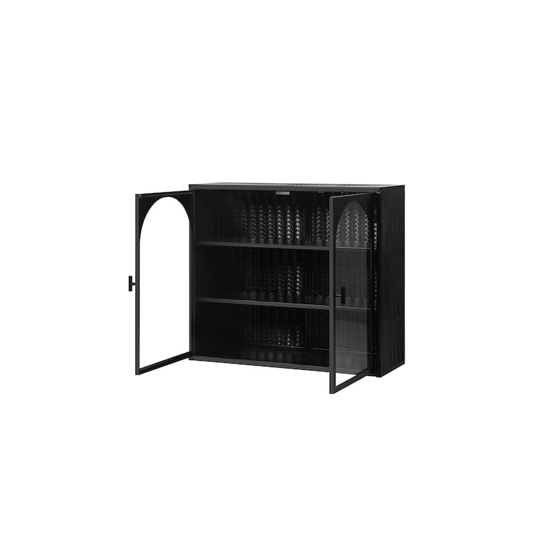 27.56"Glass Doors Modern Two-door Wall Cabinet with Featuring Three-tier Storage for Entryway,with Characteristic Woven Pattern