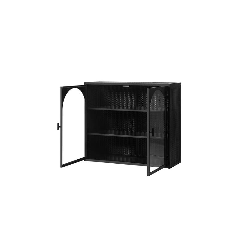 Modern Two-door Wall Cabinet with Glass Doors and Detachable Shelves for Entryway, Living Room, Bathroom