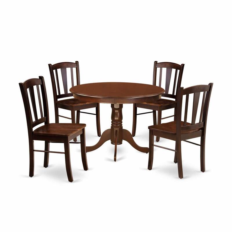 HomeStock 5-Piece Mahogany Finish Solid Wood Top Dining table with 4 Chairs with Slat Back