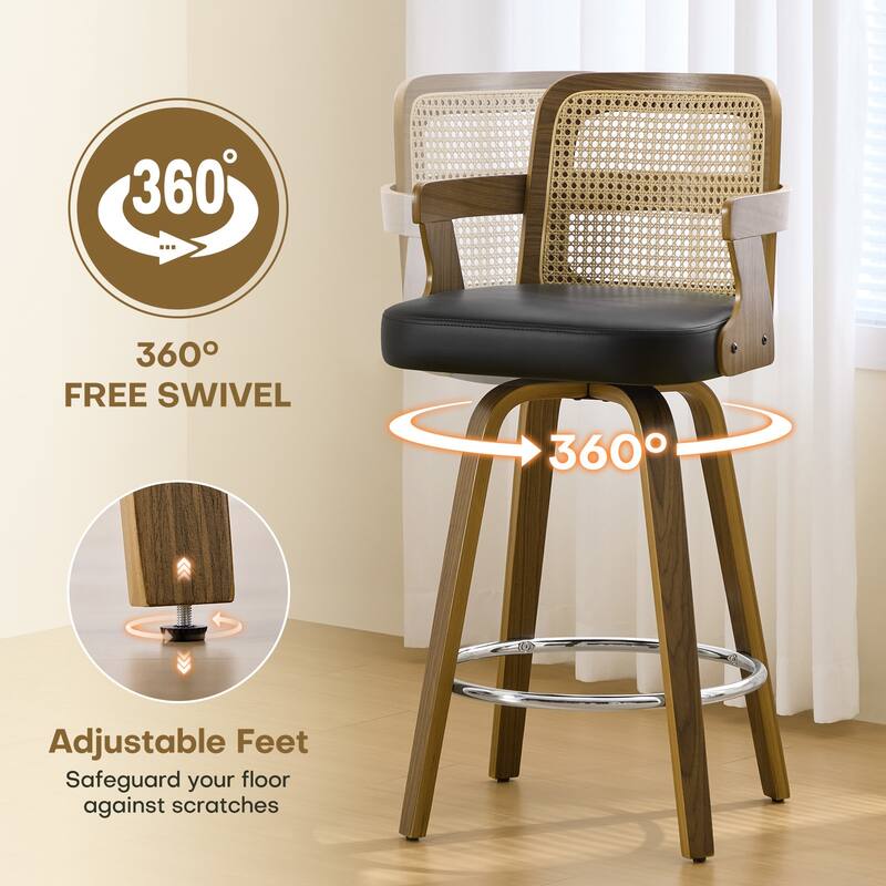 Upholstered Swivel Barstool with Arms and Bentwood Legs - 40.8"H x 18.9"W x 19.5"D/19.3"D