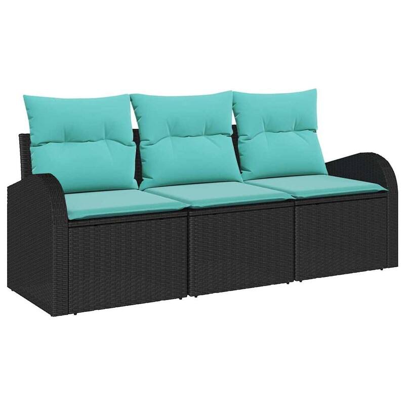 vidaXL 3 Garden Sofa Set with Cushions Black Poly Rattan - 70.5 x 24.4 x 27.2