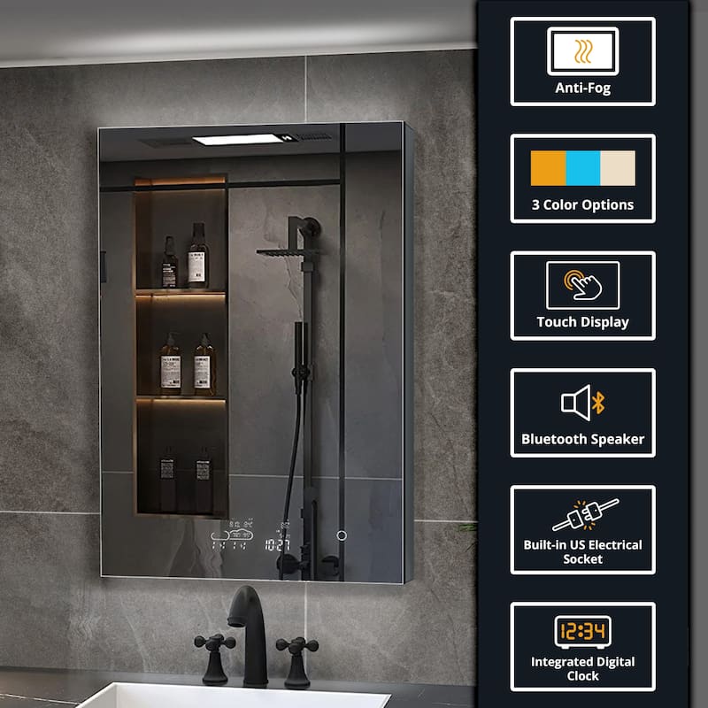 Savera 30 in. Surface-Mount LED Mirror Medicine Cabinet with Defogger