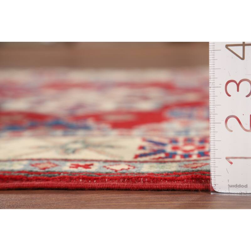 Geometric Red Kazak Accent Rug Handmade Wool Carpet - 3'4" x 5'3"