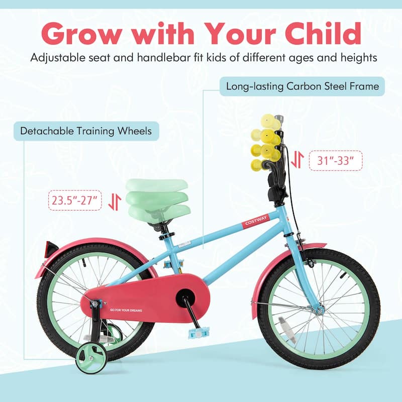 Costway 18" Kids Bike with Adjustable Saddle Handlebar Removable - See Details
