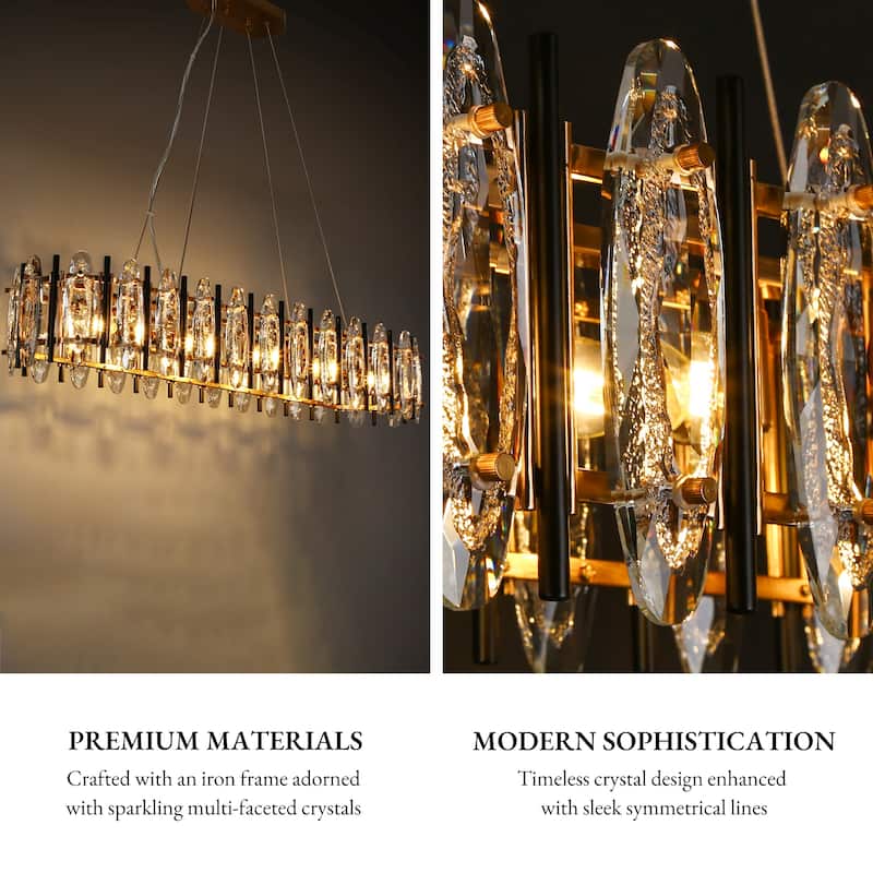 Modern 5-Light 41" W Crystal Linear Chandelier Black Gold Kitchen Island Lights - W 40.7" x H 7" x D 10"