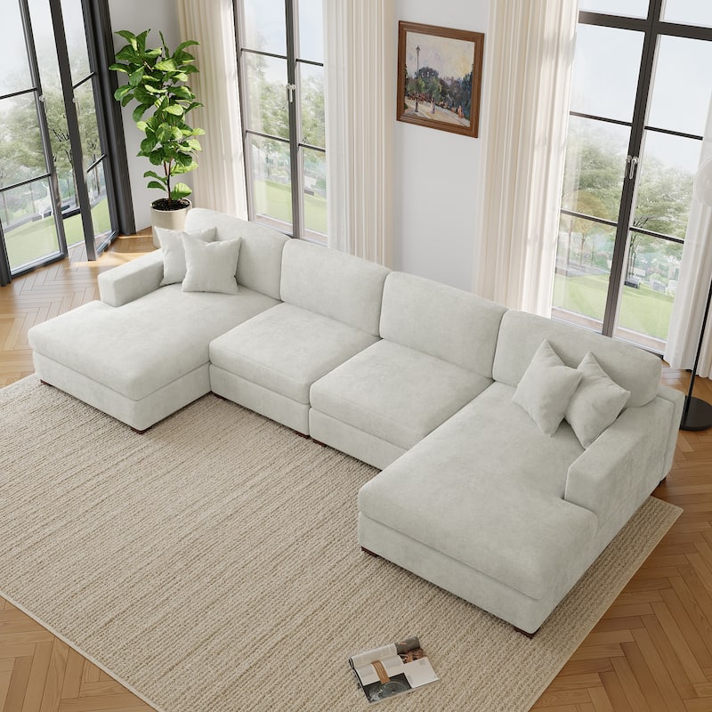 Modern Upholstered Chenille Modular Sectional Sofa with 2 Chaise