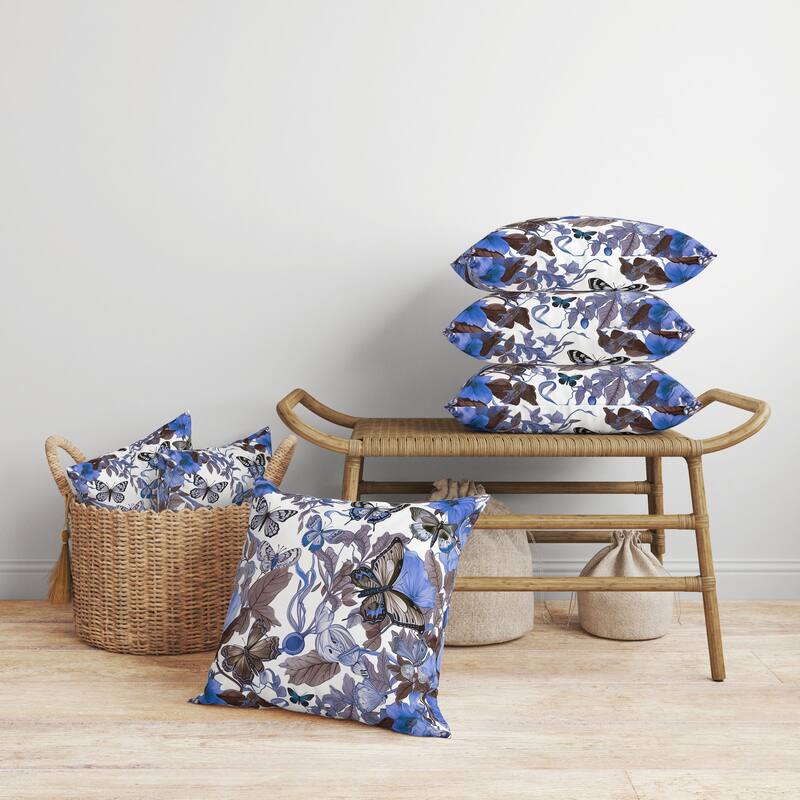 Blue And Brown Butterfly Haven Faux Suede Throw Pillow Zipper