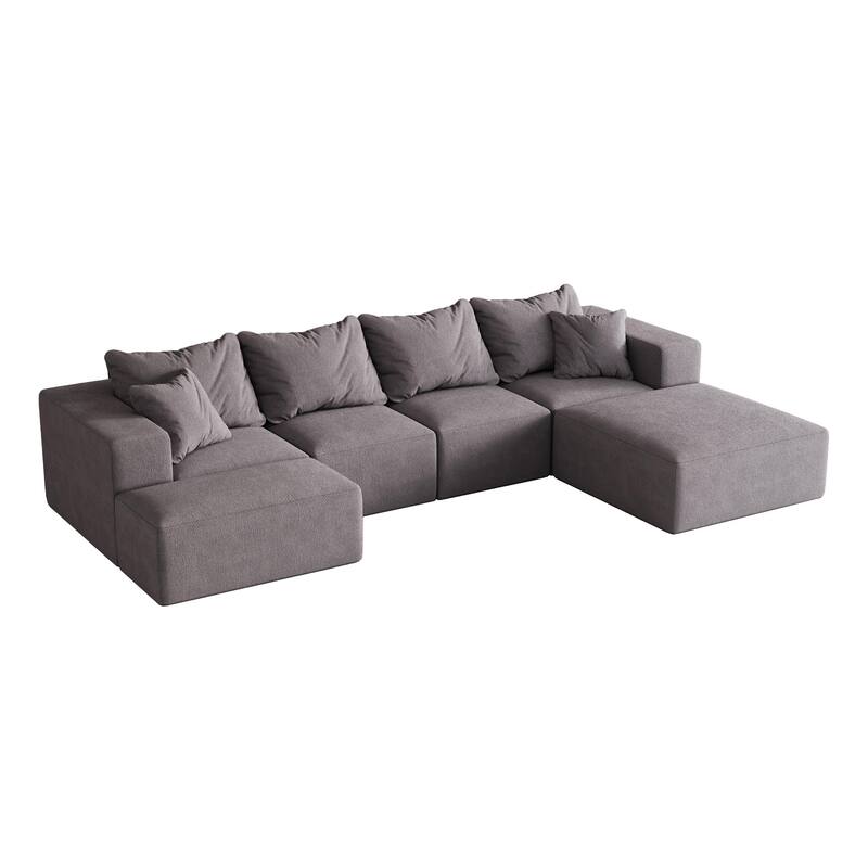 Upholstered Sectional Boneless Couch Set,Modular 132" L Shaped Sectional With 6 Pillows,Free Combination Sofa Couch