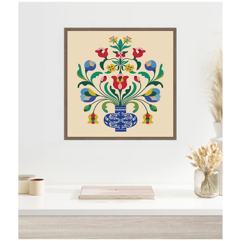 Kate and Laurel Floral Blue Vase 02 by Rachel Lee Framed Canvas Wall Art Print