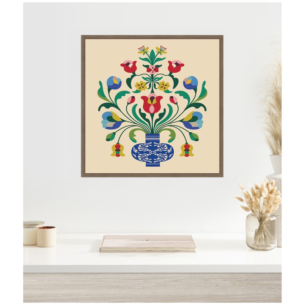 Kate and Laurel Floral Blue Vase 02 by Rachel Lee Framed Canvas Wall Art Print