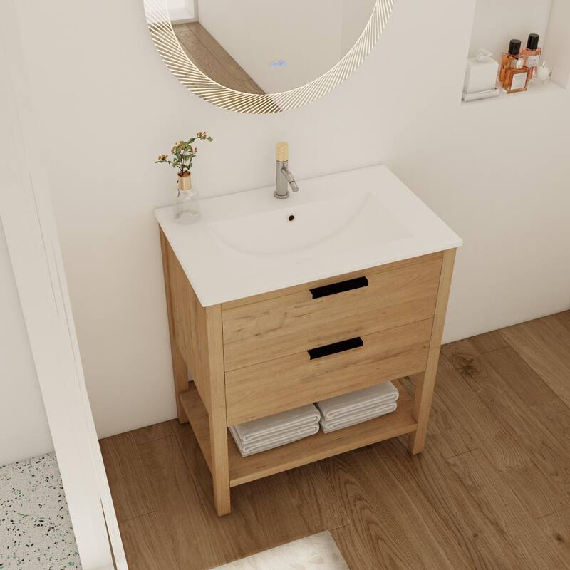Beingnext 30" Bathroom Vanity with Sink, Single Sink Freestanding Bathroom Vanity with 2 Soft Close Drawers and Open Shelf