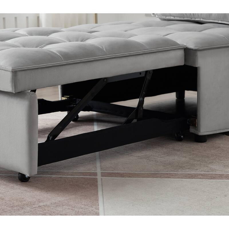 Velvet Convertible Chair Bed with Removable Back and Recliner Function