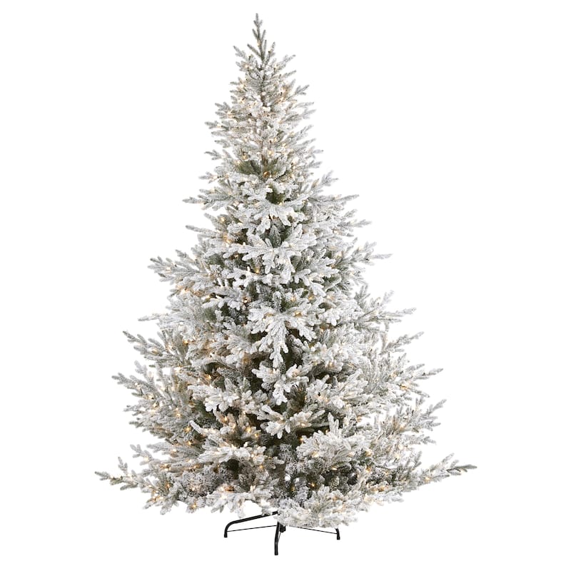 8' Pre-Lit Flocked Fraser Fir Artificial Christmas Tree, Warm White Lights - 8 Foot