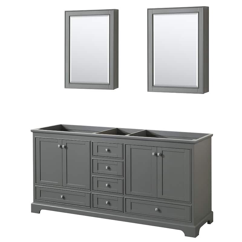 Wyndham Collection Deborah 71" Free Standing Double Wood Vanity - Dark Gray / Polished Chrome Hardware