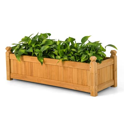 Wooden Rectangular Planter Box Raised Garden Bed w/ Corner Drainage