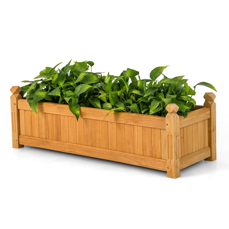 Wooden Rectangular Planter Box Raised Garden Bed w/ Corner Drainage