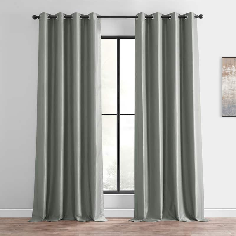 Exclusive Fabrics Textured Dupioni Faux Silk 108-inch Blackout Grommet Curtain (1 Panel) - 50 x 108 - Silver