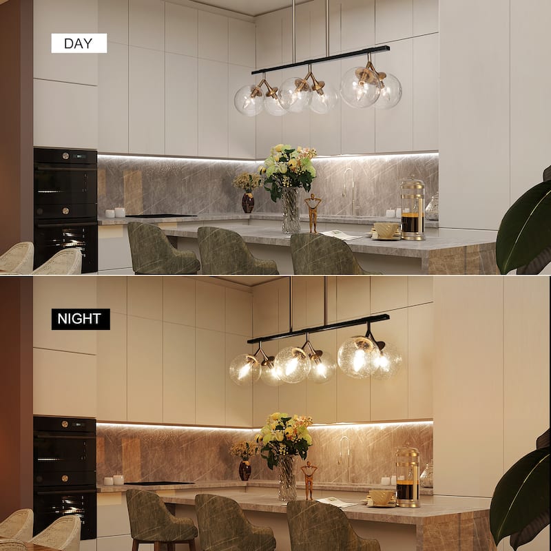 Marsie Mid-Century Modern 6-light Chandelier Linear Orb Glass Farmhouse Kitchen Island Pendant Lights Dining Room