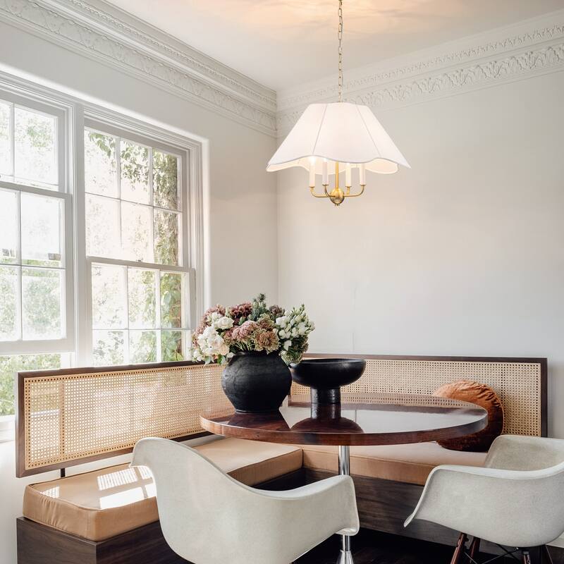 4-Light Mid Century Modern Chandelier 23 in. Pendant Light with Fabric Shade - Gold - 23''W