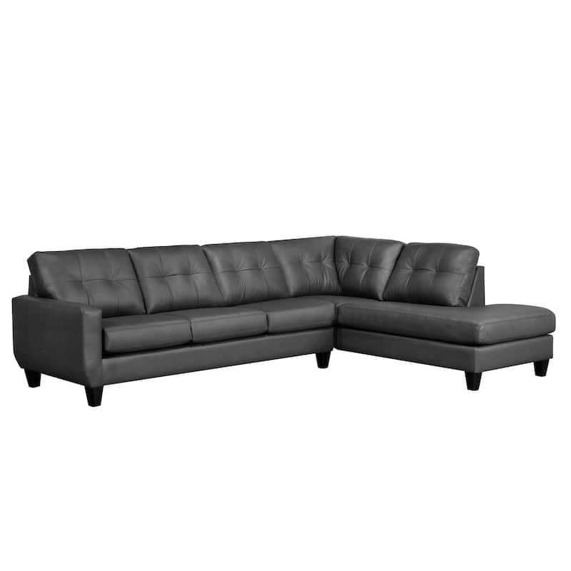 Gibson Top-Grain Leather Tufted Sectional Sofa - Dark Grey - Right Facing
