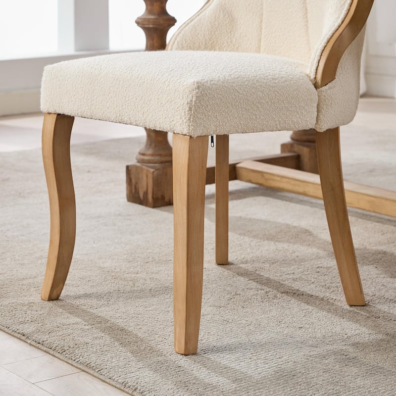Velvet Dining Chairs, with Curved Wood Trim & Sculpted Legs, Accent Seating with Fluffy Fabric & Sturdy Wood, Set of 2