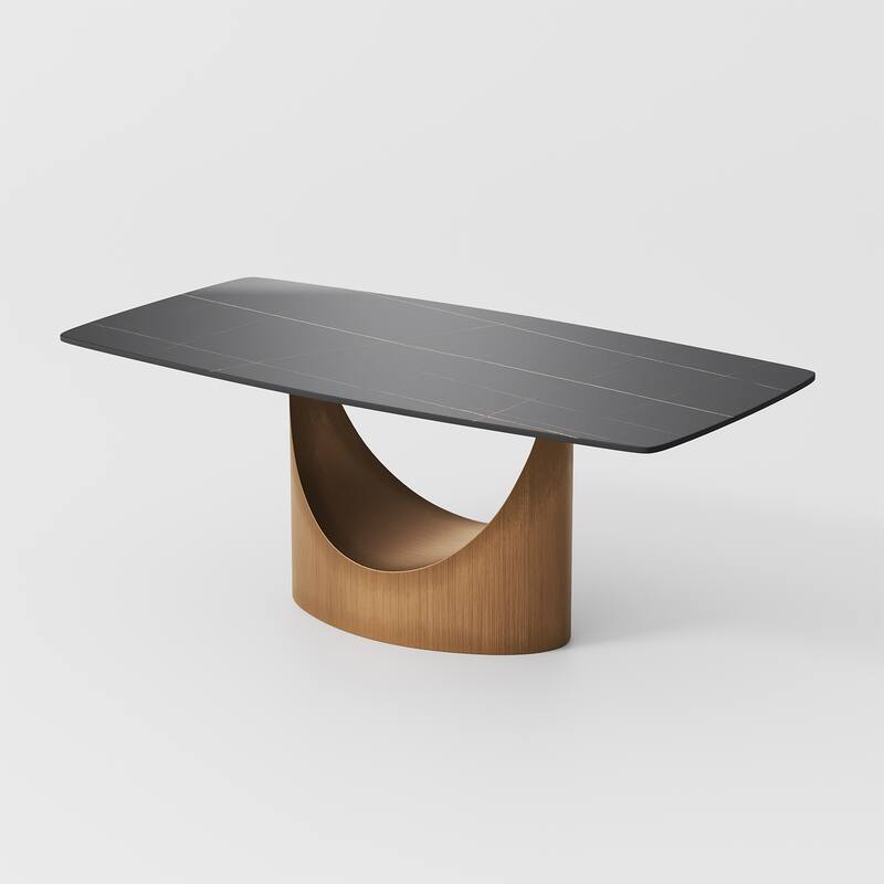 63"-94" Hobart Modern Dining Table with Rectangular Sintered Stone Tabletop and Carbon Steel Leg for 4-10