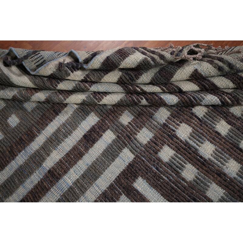 All-Over Checkered Moroccan Oriental Area Rug Hand-Knotted Wool Carpet - 8'10"x 12'7"