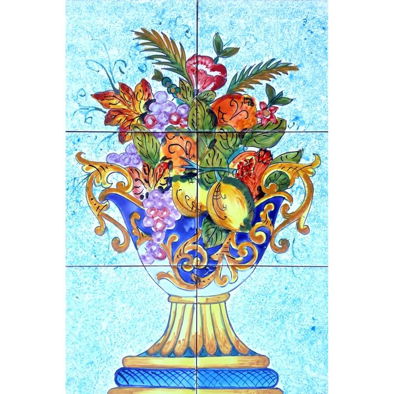 12x18 Italian Floral Basket Backsplash 6pcs Ceramic Tiles Wall Mural