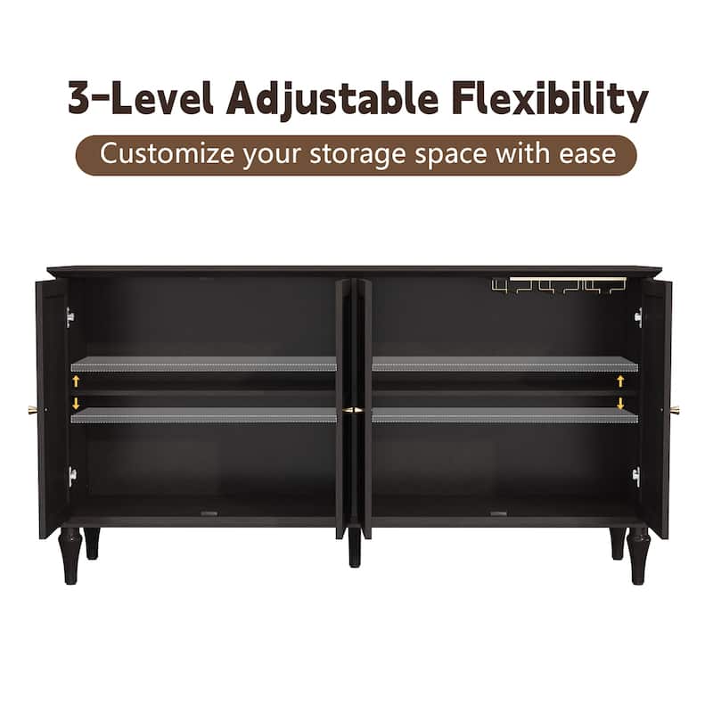 58" Mid-Century 4-Door Cabinet