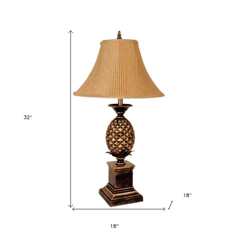 Gold Metal Pineapple Lamp with Fabric Shade for Home Decor - 18" x 18" x 32"