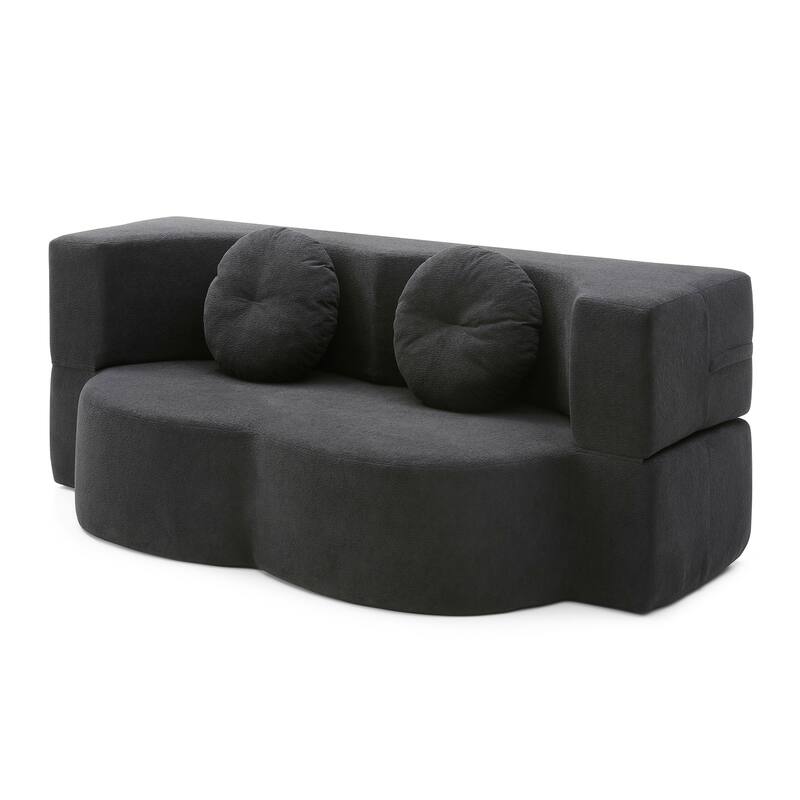 2-in-1 Convertible Folding Sofa Bed Lychee Velvet Futon Loveseat Couch