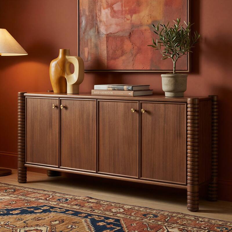 Studio London Ellis Walnut Acacia Sideboard with Ribbed Solid Wood Legs