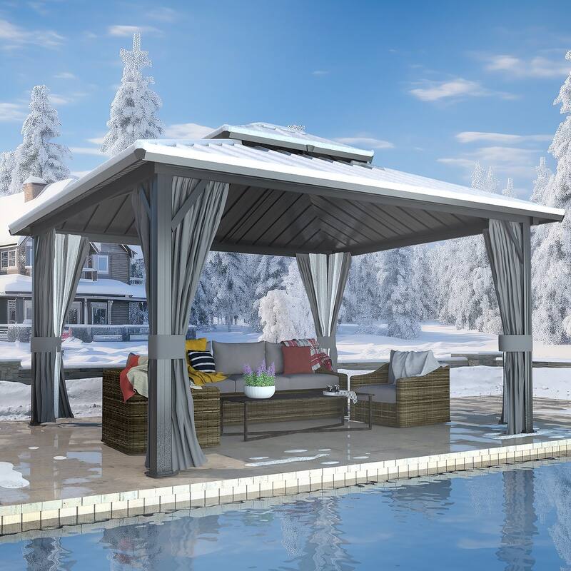 VEIKOUS Aluminum Double Hardtop Gazebo Pergola for Patio, Lawn, and Garden with Removable Curtains and Netting