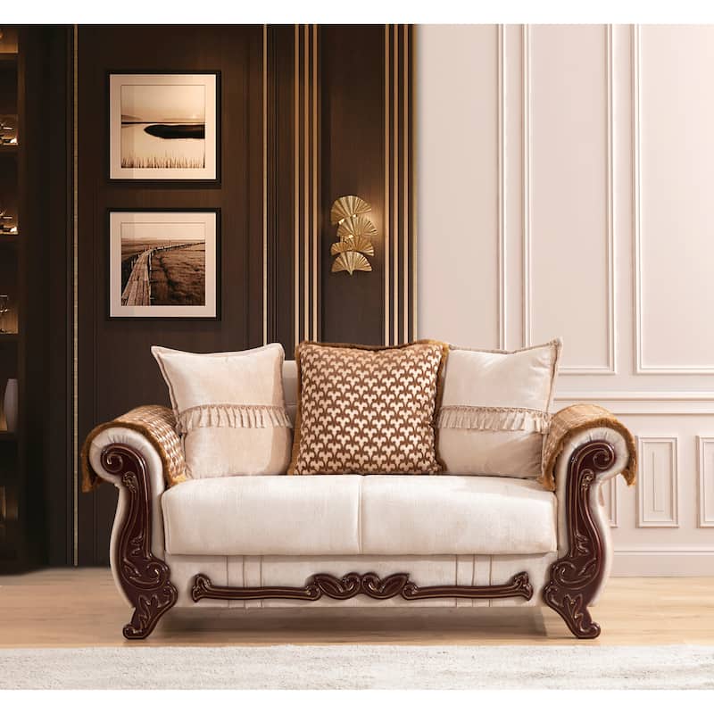 Carmen Traditional Style Upholstery Loveseat Made with Wood - Carmen Loveseat in Beige