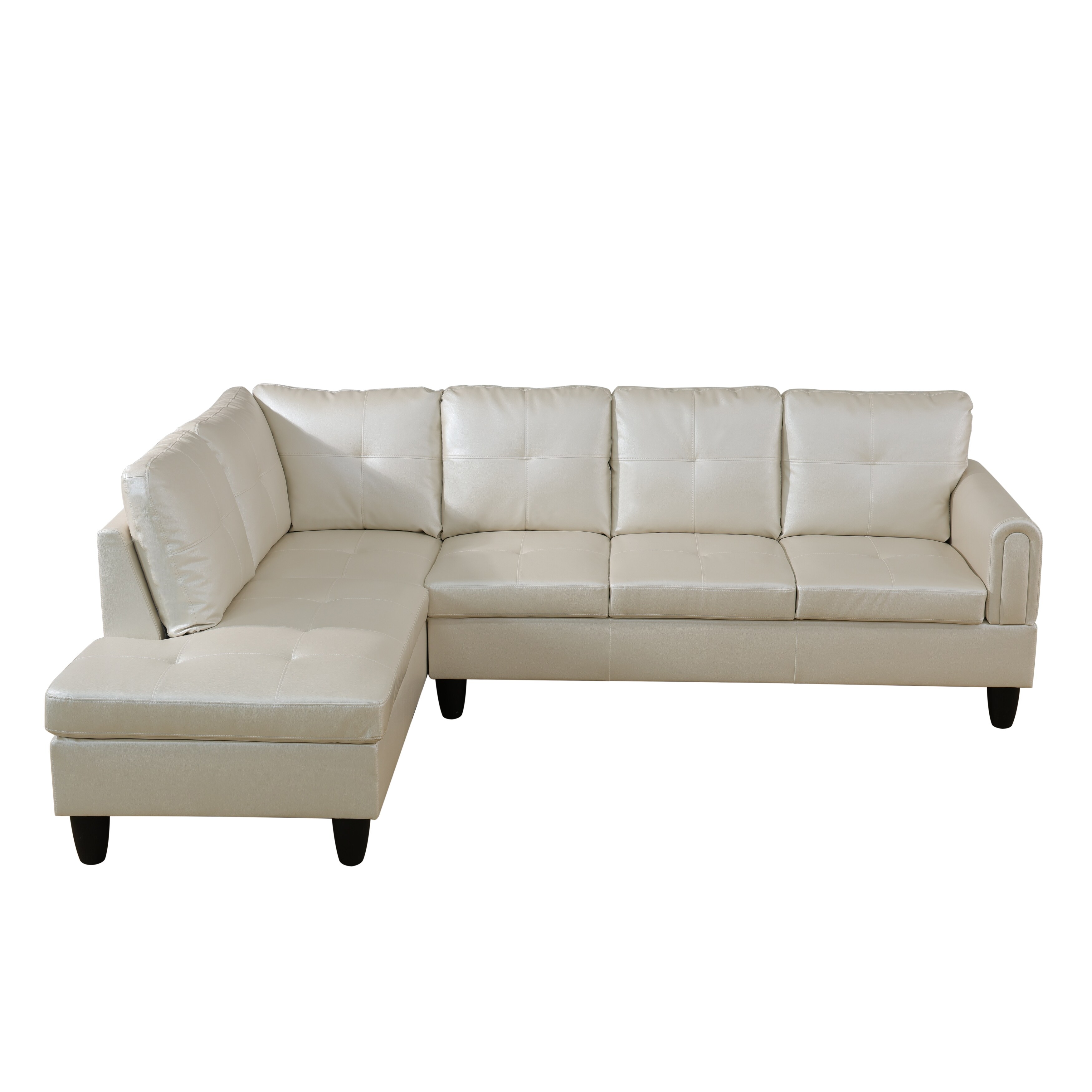 L shape Pearl White Leather Sofa Upholstered Semi assembled Modular Sofa Set On Sale Bed Bath Beyond 40529158
