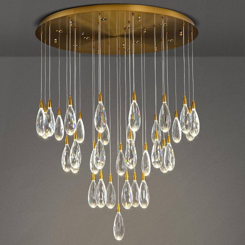 KAYLA 45in Long Crystal Chandelier 43-Lights Gold Large Spiral Staircase Chandeliers
