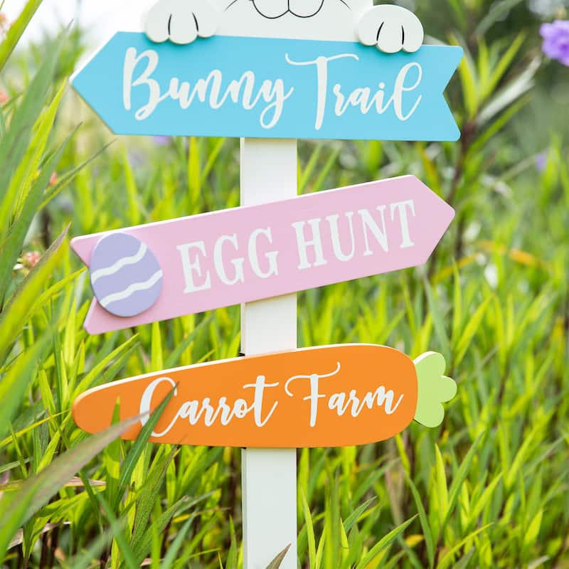 Glitzhome Easter Metal Bunny Yard Stake Wall Decors Standing Sign