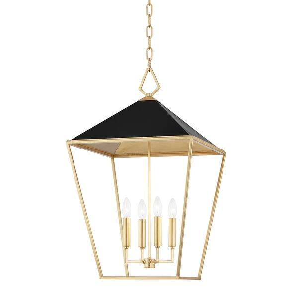 slide 1 of 1, Hudson Valley Paxton 4-Light Medium Pendant Gold Leaf/Black