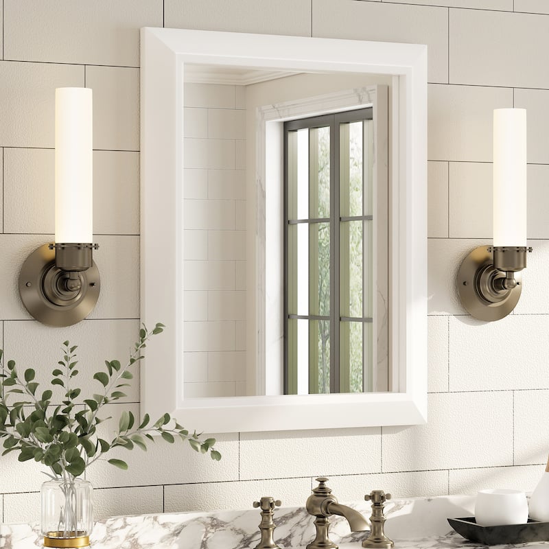 Beveled Metal Rectangle Framed Bathroom Vanity Tempered Glass Mirrors - 20" x 16" - White