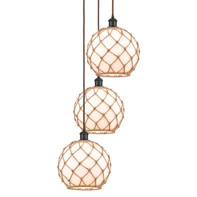 Innovations Lighting 113B-3P-37-17 Farmhouse Rope Pendant Farmhouse - Oil Rubbed Bronze / White Glass with Brown Rope