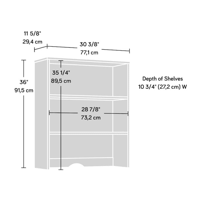Wood Library Hutch with Storage Shelves, Brown - 30.35" W x 11.58" D x 36.02" H